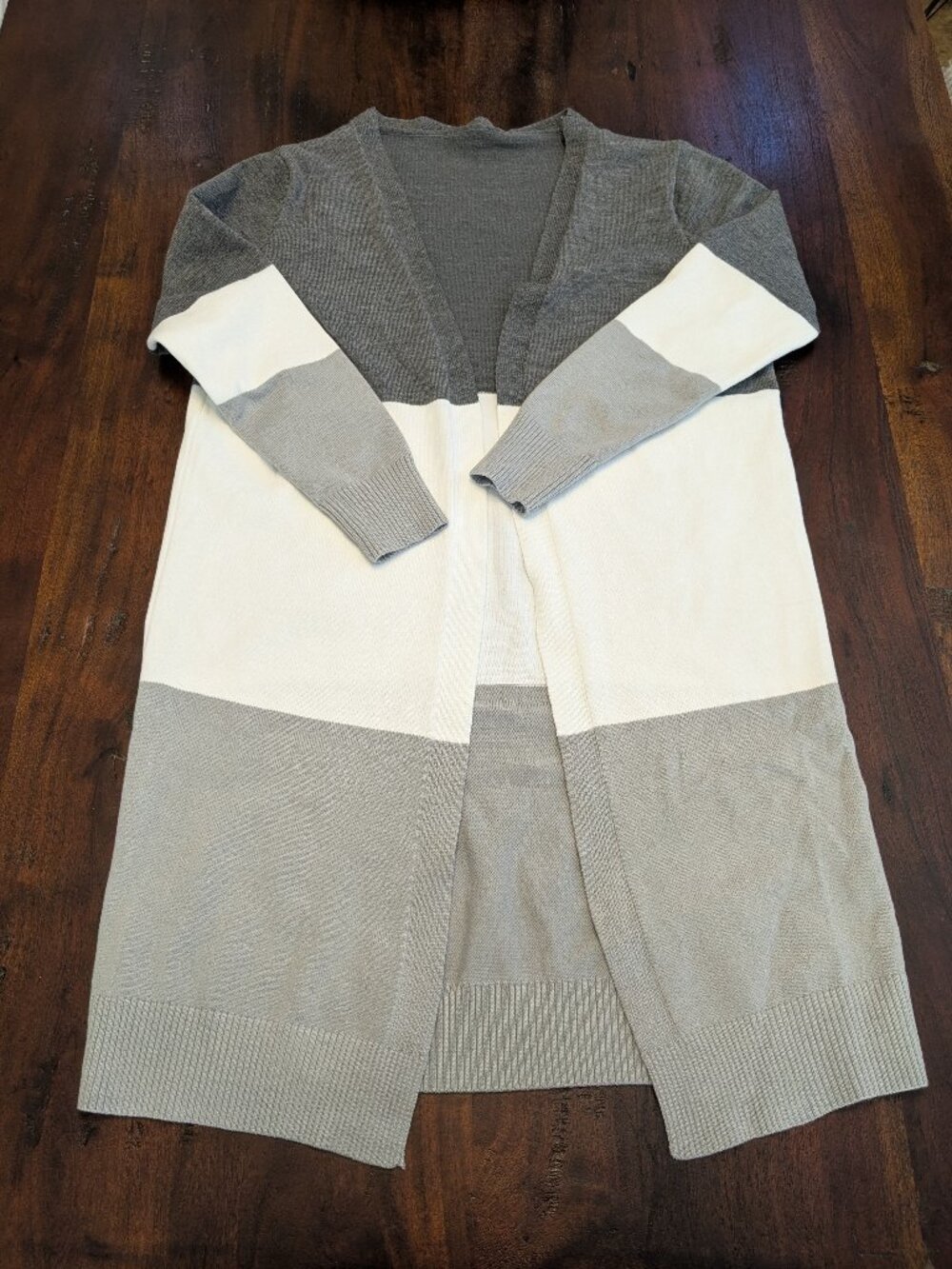 Women's Colorblock Open Front Knee Length Cardigan Sweater